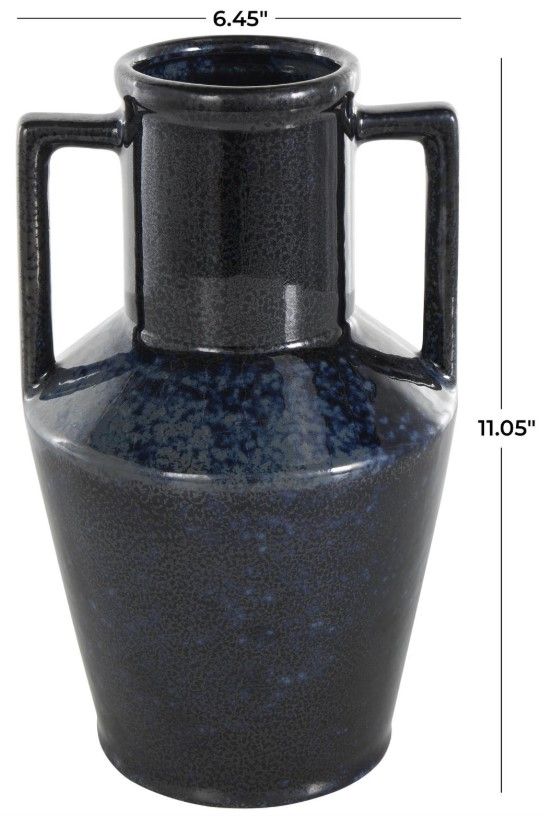 Deco Marche Dark Blue Ombre Textured Vase with Rectangular Handles-2
