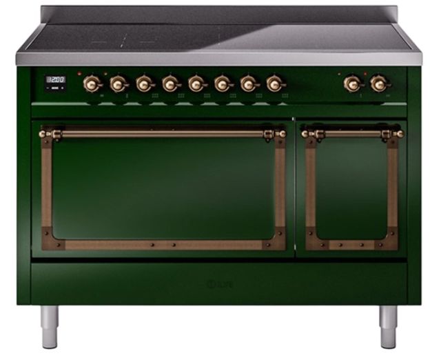 Ilve® Nostalgie II Noblesse 48'' Emerald Green Pro Style Induction Range with Burnished Trim-0