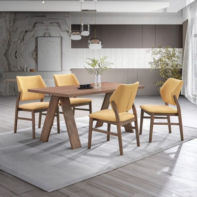 ACME Furniture Sarha 2-Piece Yellow/Walnut Upholstered Dining Side Chair Set-1
