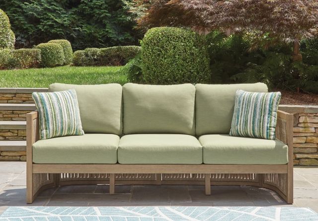 Signature Design by Ashley® Vision Lane Beige/Green Fabric/Wooden Outdoor Sofa-5