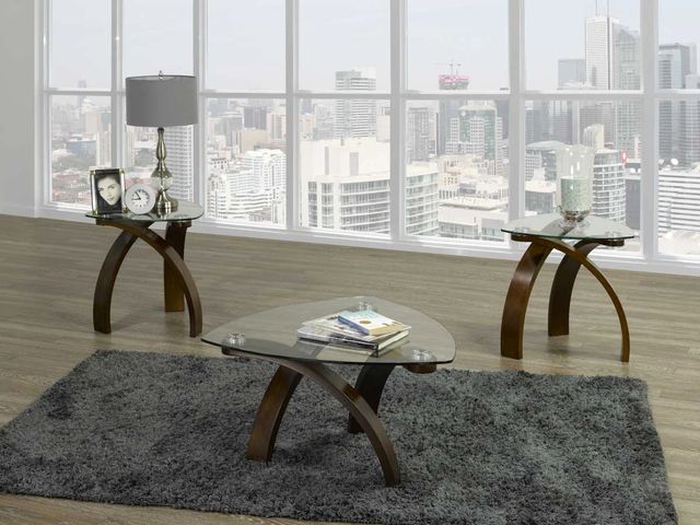 Brassex Inc. Teagan Glass Top End Table with Dark Walnut Base-2