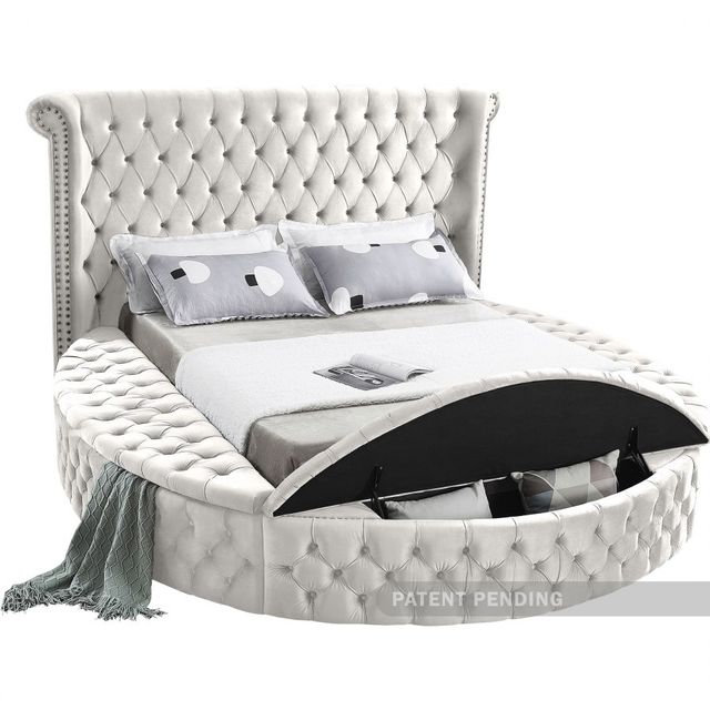 Meridian Furniture Luxus Cream King Upholstered Sleigh Storage Bed-2