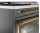 Ilve® Nostalgie II Noblesse 48'' Graphite Matte Pro Style Dual Fuel Range with Brass Trim-4