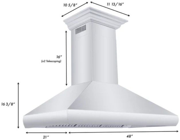 ZLINE 48" Stainless Steel Professional Convertible Vent Wall Mount Range Hood with Crown Molding-1