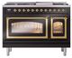 Ilve® Nostalgie II Noblesse 48'' Glossy Black Pro Style Dual Fuel Range with Brass Trim-1