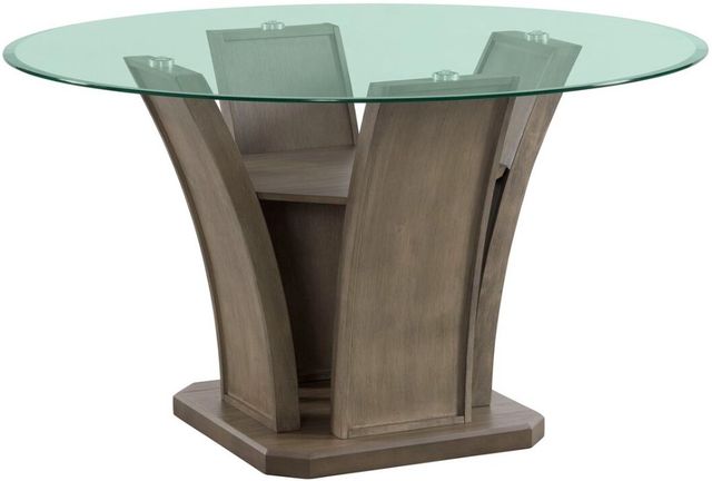Elements International Dapper Glass Top Round Dining Table with Gray Base-0