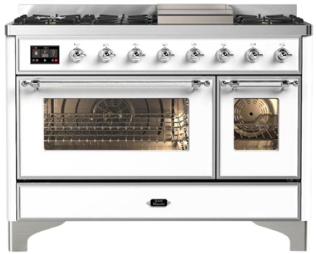 Ilve® Majestic III 48" White Pro Style Dual Fuel Natural Gas Range with Griddle and Chrome Trim-0