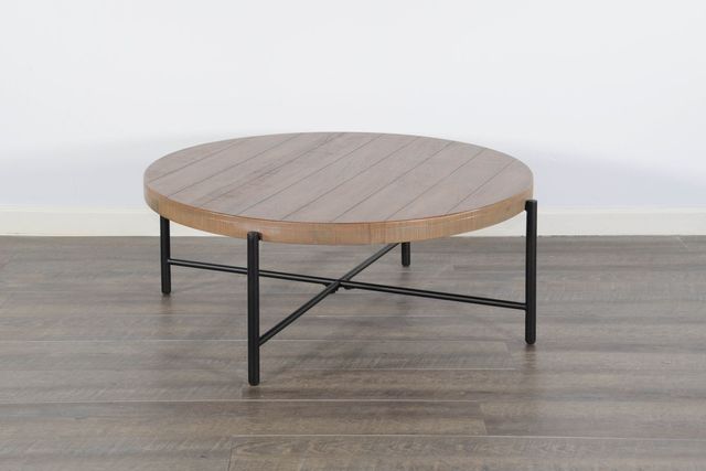 Sunny Designs™ Weathered Brown Round Coffee Table with Black Metal Base -4