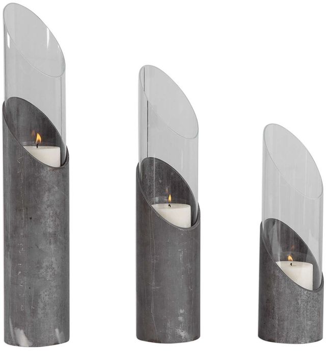 Uttermost® Karter 3-Piece Gray Candle Holder Set-3