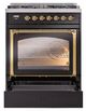 Ilve® Nostalgie II Noblesse 30" Glossy Black Pro Style Dual Fuel Range with Brass Trim-3