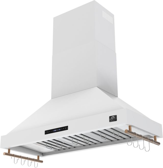 FORNO® Venezia Alta Qualita 48" White Wall Mounted Range Hood with Antique Brass Accessories, Touch Controls and Baffle Filters-1