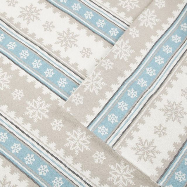 Olliix by Woolrich Blue Snowflake Queen Flannel Cotton Sheet Set-1