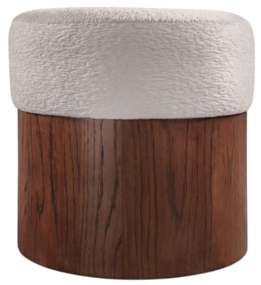 Meridian Furniture Nimes Beige/Walnut Velour Fur Ottoman-0