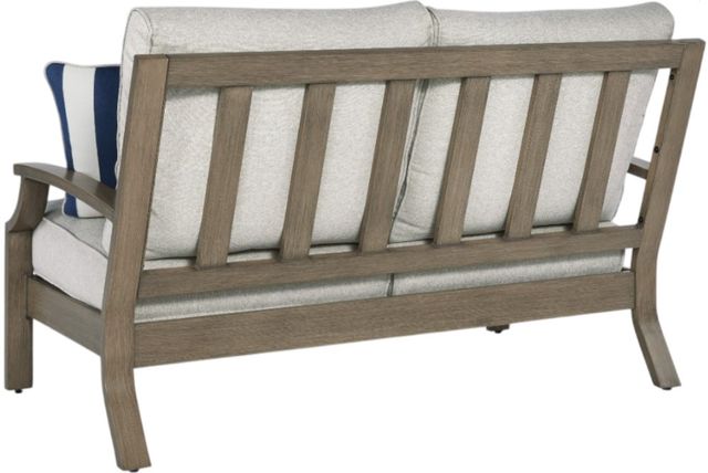 Clearance Signature Design by Ashley® Rainier Ranch Beige/Brown Aluminum/Fabric Outdoor Loveseat-4