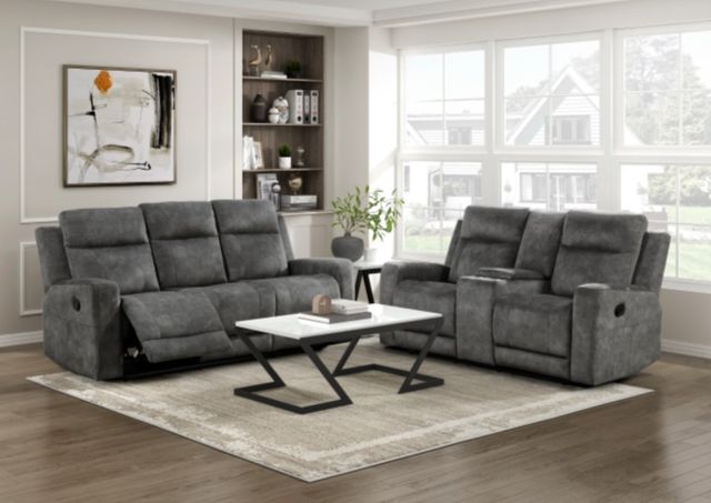 Homelegance® Muncie Brownish Gray Double Manual Reclining Sofa-1