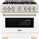 ZLINE Select Autograph Edition 36" Satin Stainless Steel Pro Style Dual Fuel Range with White Matte Door and Champagne Bronze Accents-0