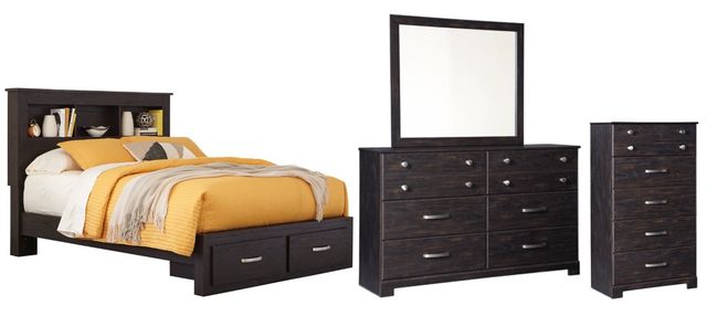 Signature Design by Ashley® Reylow 4-Piece Dark Brown Queen Bookcase Bed with Storage Set-0