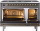 Ilve® Nostalgie II 48" Graphite Matte Pro Style Dual Fuel Range with Brass Trim-1