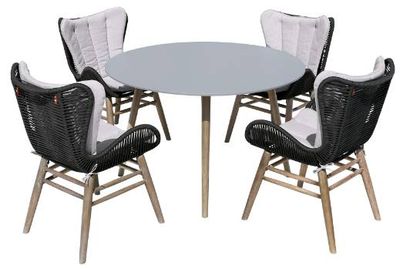 Front view of the Armen Living Sydney/Fanny 5-Piece Charcoal/Dark Eucalyptus/Grey/Light Eucalyptus Patio Outdoor Dining Set