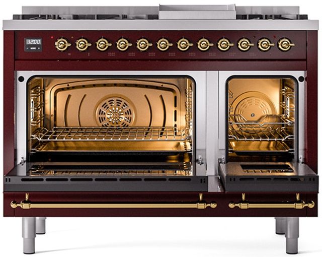 Ilve® Nostalgie II Series 48" Burgundy Pro Style Dual Fuel Range-1