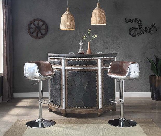ACME Furniture Rahma Antique Ebony Bar Table with Aluminum/Brown Base -1