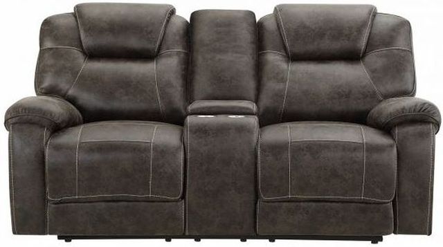 New Classic® Home Furnishings Anton Chocolate Dual Reclining Sofa and Loveseat with Power Footrest-1