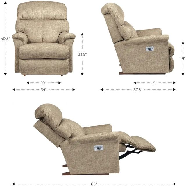 La-Z-Boy® Reed Putty Leather Power Rocking Recliner with Headrest and Lumbar-2