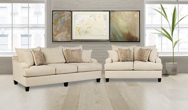 front view of the Ariel Venus Cream 2-Pc Living Room Set in a modern living room