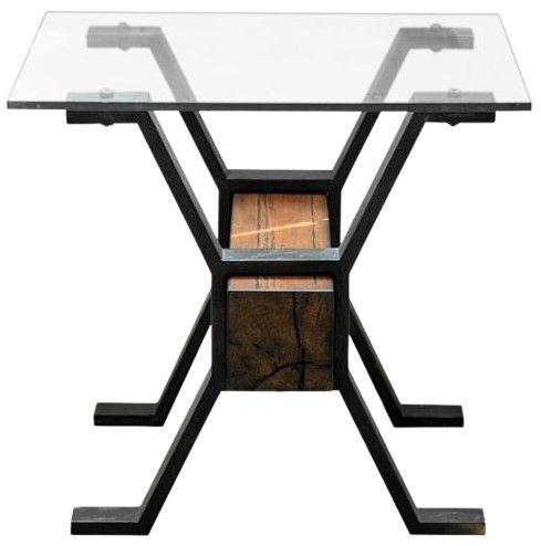 Magnussen Home® Sawyer Toasted Nutmeg Glass Top End Table with Smoked Iron Base-3