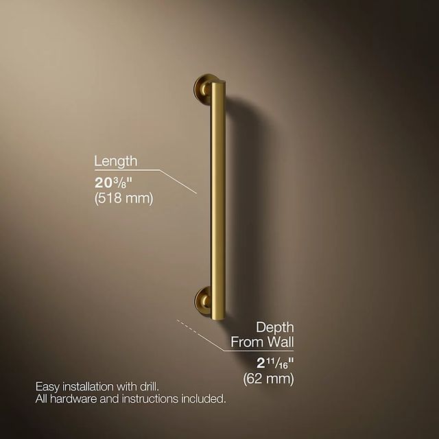 KOHLER® Purist® Vibrant Brushed Moderne Brass 18" Grab Bar-2
