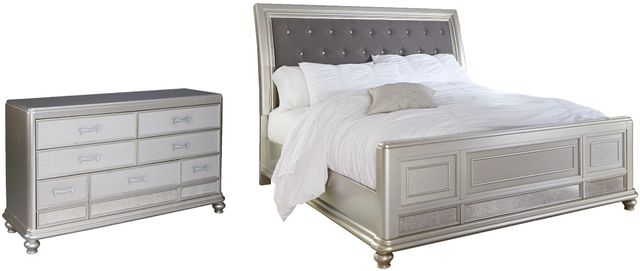 Signature Design by Ashley® Coralayne 2-Piece Silver California King Sleigh Bed Set-0