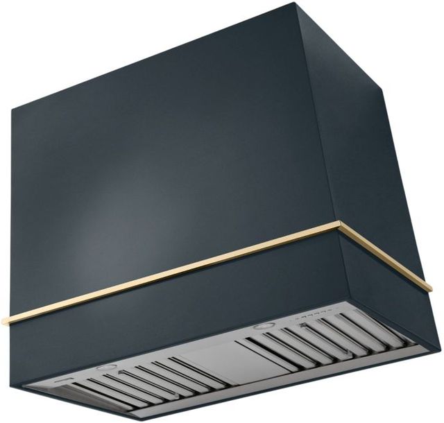 La Cornue Cornufé Loge 36" Quintessential Teal Wall Mounted Range Hood with Polished Brass Trim-0