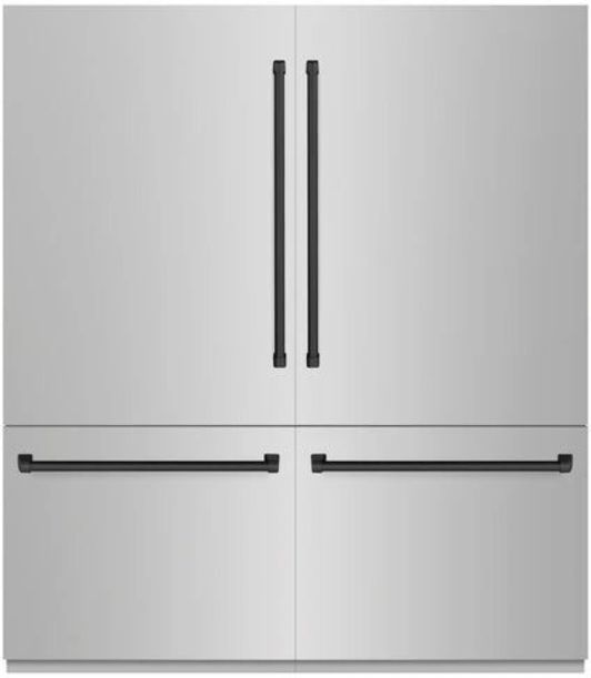 ZLINE Autograph Edition 72" 39.6 Cu. Ft. Satin Stainless Steel Built In French Door Refrigerator with Matte Black Accents-0