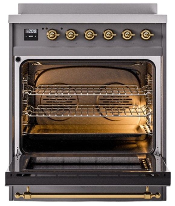 Ilve® Nostalgie II Noblesse 30'' Graphite Matte Pro Style Induction Range with Brass Trim-1