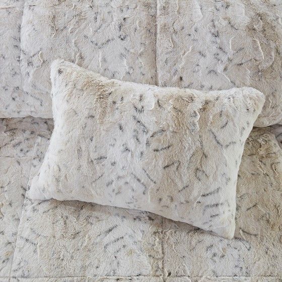 Olliix by Madison Park Zuri Snow Leopard King Faux Fur Comforter Set-2