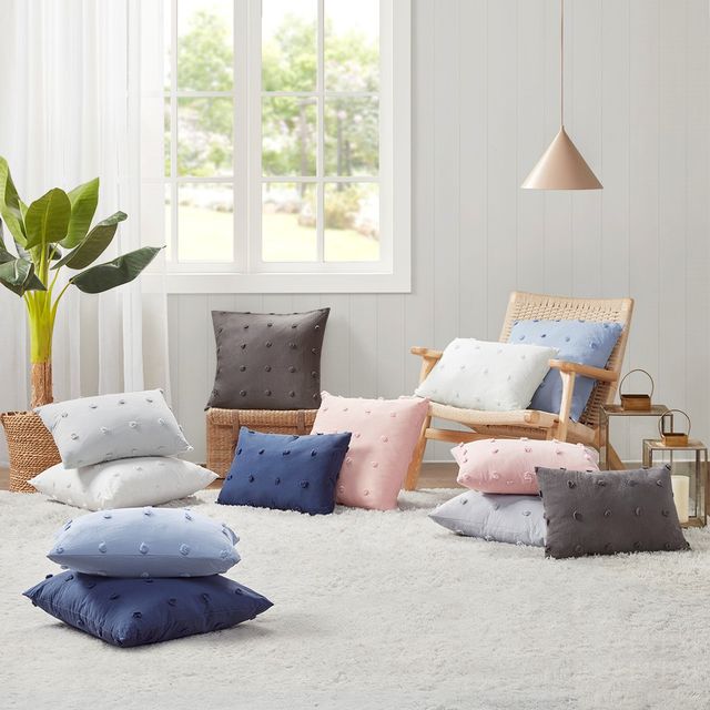 Olliix by Urban Habitat Brooklyn Ivory 14"x"20 Cotton Jacquard Pom Pom Square Pillow-2
