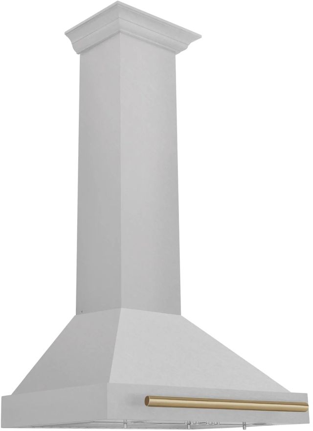 ZLINE Autograph Edition 30" Finger Resistant Satin Stainless Steel Convertible Wall Mounted Range Hood with Champagne Bronze Handle-2