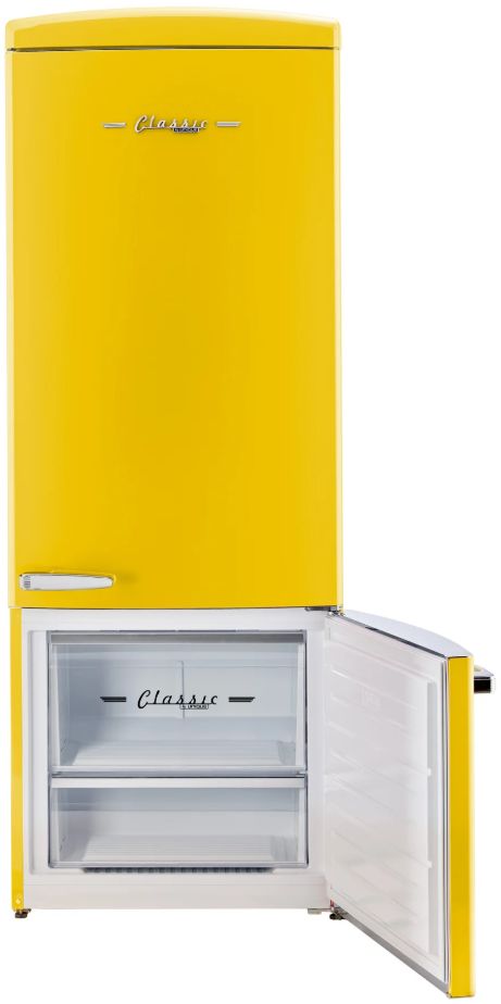 Unique Appliances 28” 17 Cu. Ft. Canary Yellow Bottom Freezer Refrigerator with Chrome Accent Handles-4