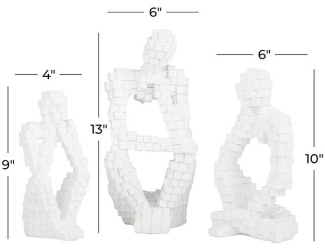 Deco Marche 3-Piece White Sitting Thinker Sculpture Set-3