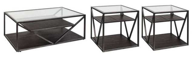 Liberty Furniture Arista 3-Piece Cobblestone Glass Top Cocktail Table Set with Black Metal Frames-0