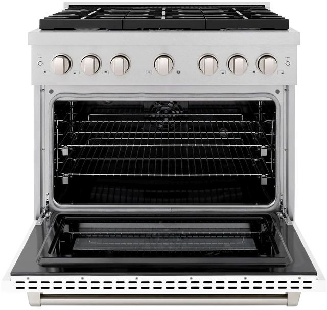 ZLINE Paramount 36" Satin Stainless Steel Pro Style Dual Fuel Range with White Matte Door-1