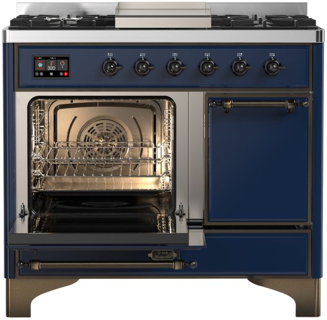 Ilve® Majestic III 40" Midnight Blue Pro Style Dual Fuel Natural Gas Range with Solid Door and Burnished Trim-2