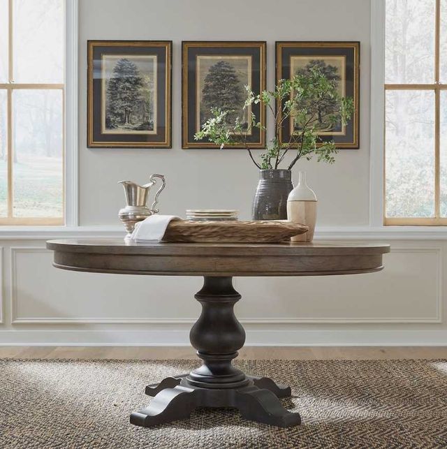 Liberty Furniture Americana Farmhouse Dusty Taupe Pedestal Table with Black Base-1