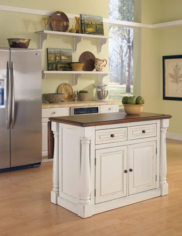 homestyles® Monarch Antique White/Distressed Oak Kitchen Island-1