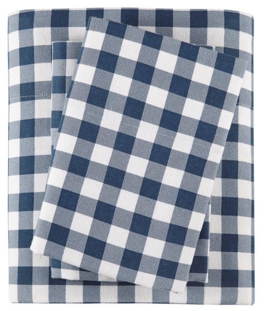 Olliix by Woolrich Flannel Blue Buffalo Check Queen Cotton Sheet Set-0