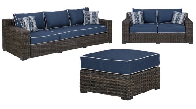 Signature Design by Ashley® Grasson Lane 3-Piece Blue/Brown Outdoor Conversation Set-0