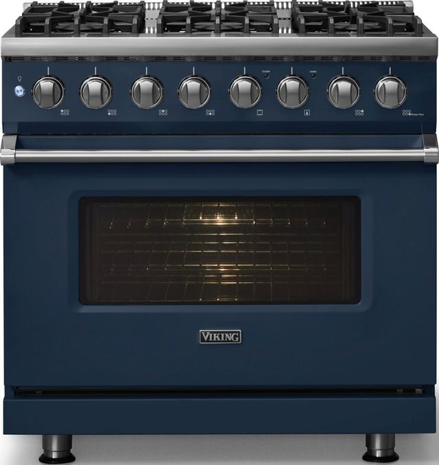 Viking® 5 Series 36" Slate Blue Pro Style Dual Fuel (LP) Range with Polished Chrome Trim-2