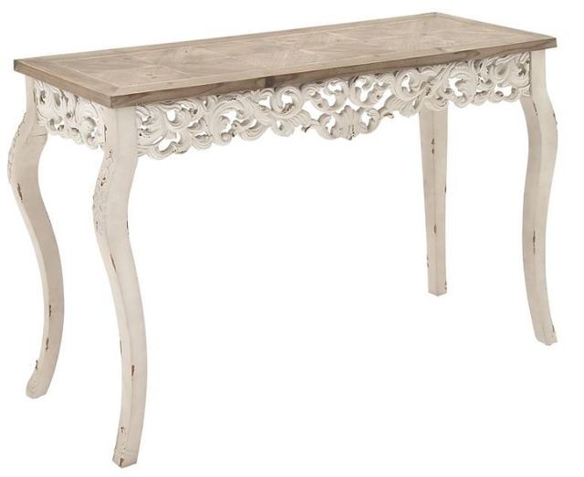 Deco Marche Brown Console Table with Carved White Base-0