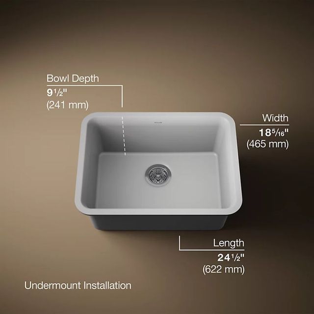 KOHLER® Cairn® Matte Gray 25" Undermount Single-Bowl Kitchen Sink-2