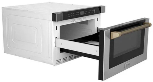 ZLINE Autograph Edition 24" 1.2 Cu. Ft. Stainless Steel Built-in Microwave Drawer with Champagne Bronze Helix Handle-4